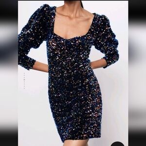 Zara Sequin Puff Sleeved Dress